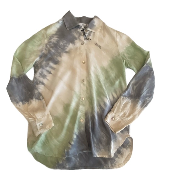 Red Haute spring tie dye collared button down shirt NWT size S. Retail $166 - Picture 2 of 11